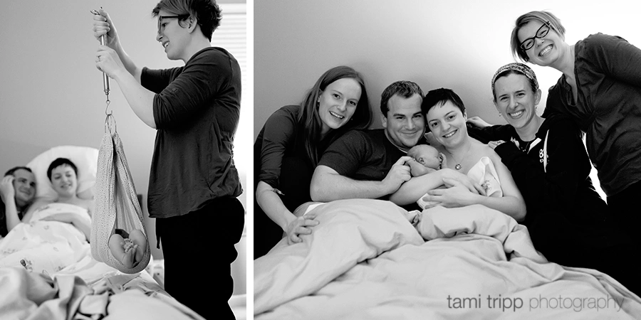 Welcoming baby Emalyn! Getting weighed! And some birth team love. by Tami Tripp Photography